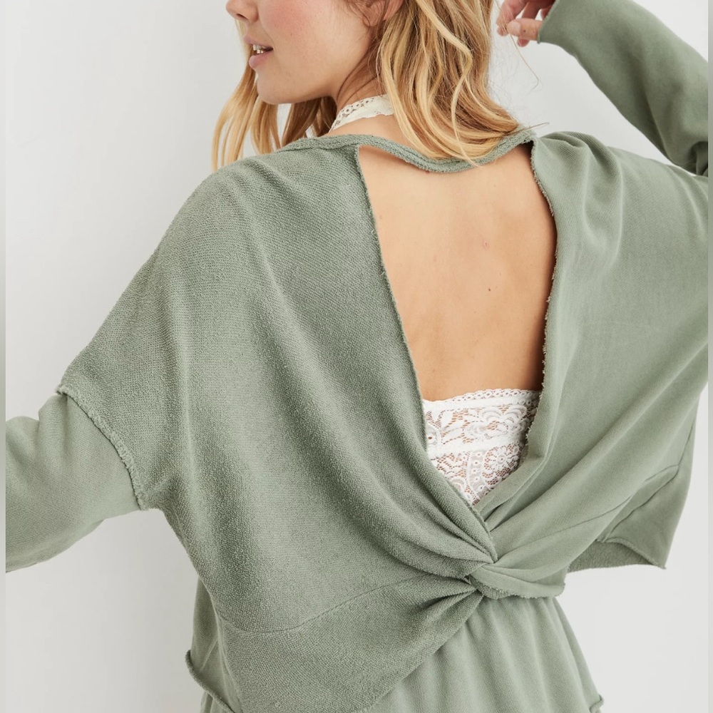 Aerie Sage Green Open-Back Sweater
